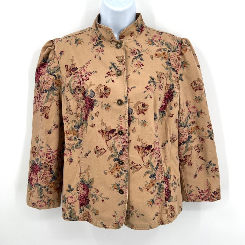 Vintage Ralph Lauren Chaps Floral Collarless Jacket Western Prairie Cottage Sz L